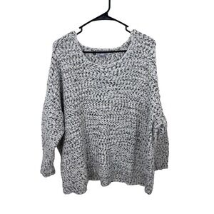 Jennifer Lopez Woman Sweater 2X‎ White Black Metallic Knit Pullover Long Sleeve